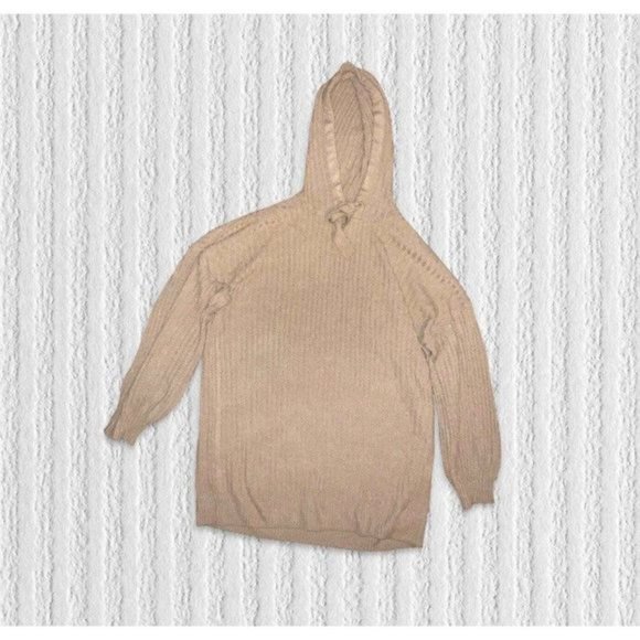 Sugar Moon Rib-Knit Hoodie Sweater Dress Women's Size Medium Khaki Tan Brown - Picture 2 of 8